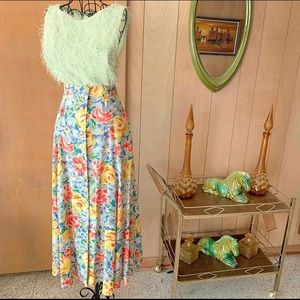 Vintage Floral Rayon Button Front Skirt